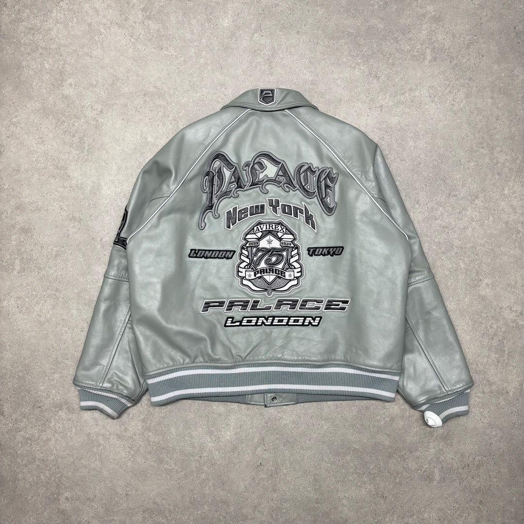 Palace x Avirex Grey Leather Jacket (L)
