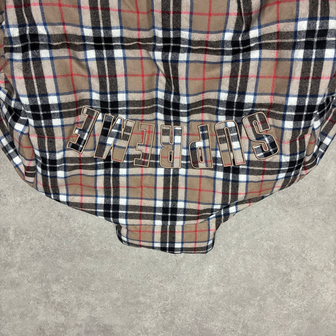 Supreme Black & Checkered Fleece Lined Reversible Puffer Jacket (M)