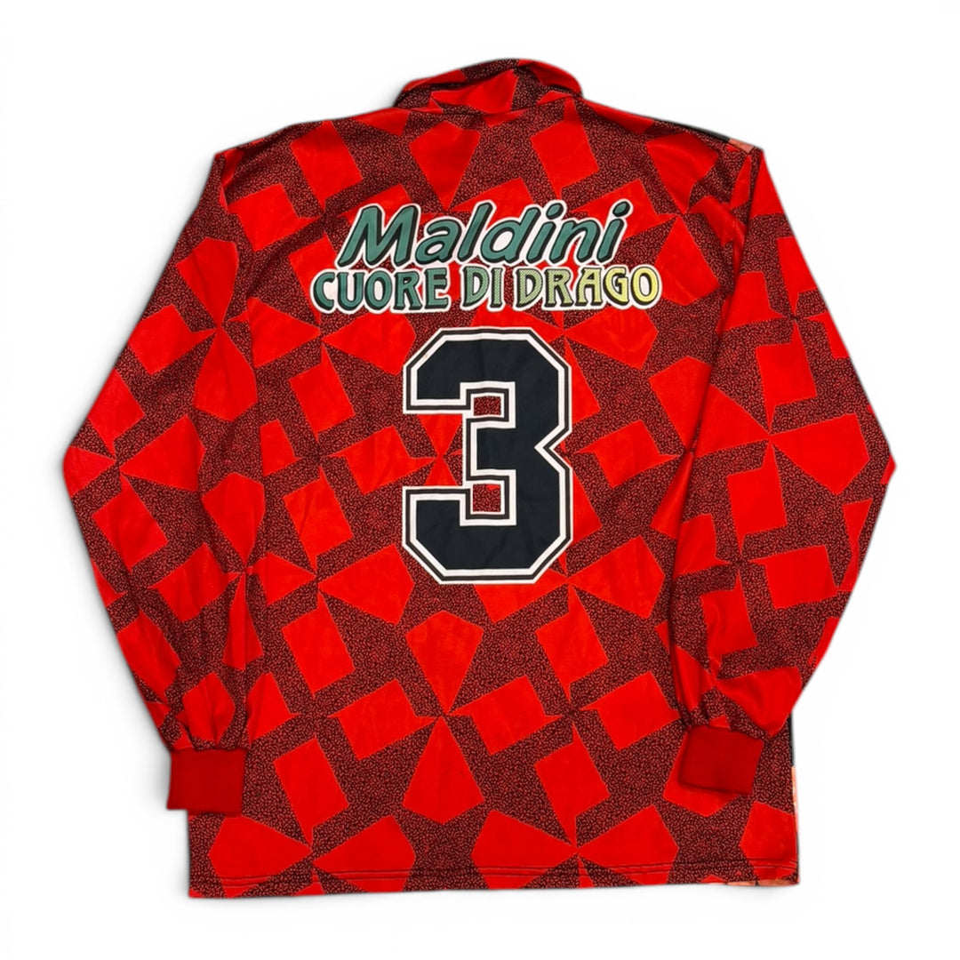 Vintage AC Milan Long Sleeve Maldini Shirt Red (XL)