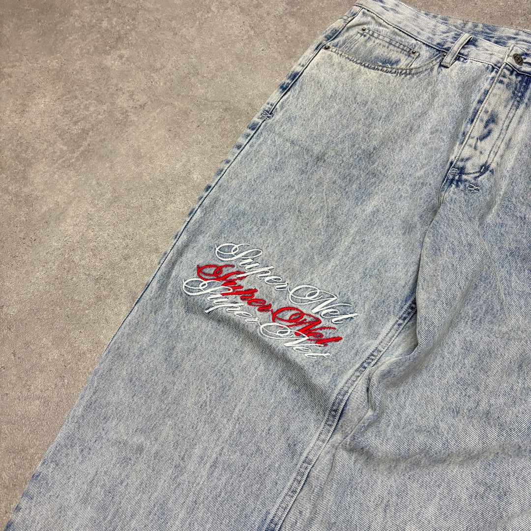 Ksubi Light Blue Denim Embroidered Jeans (36x32)
