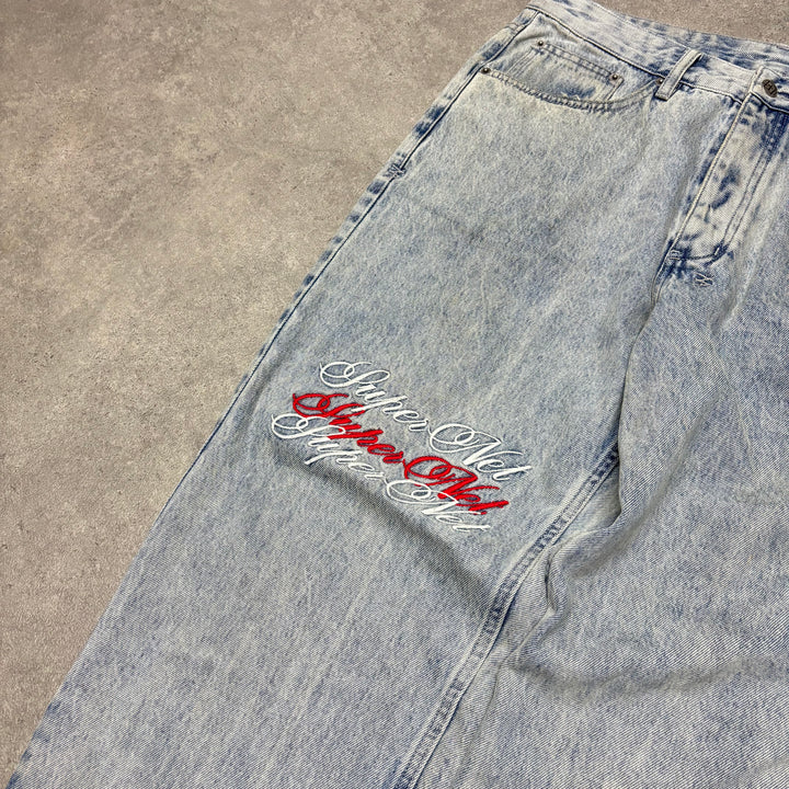 Ksubi Light Blue Denim Embroidered Jeans (36x32)