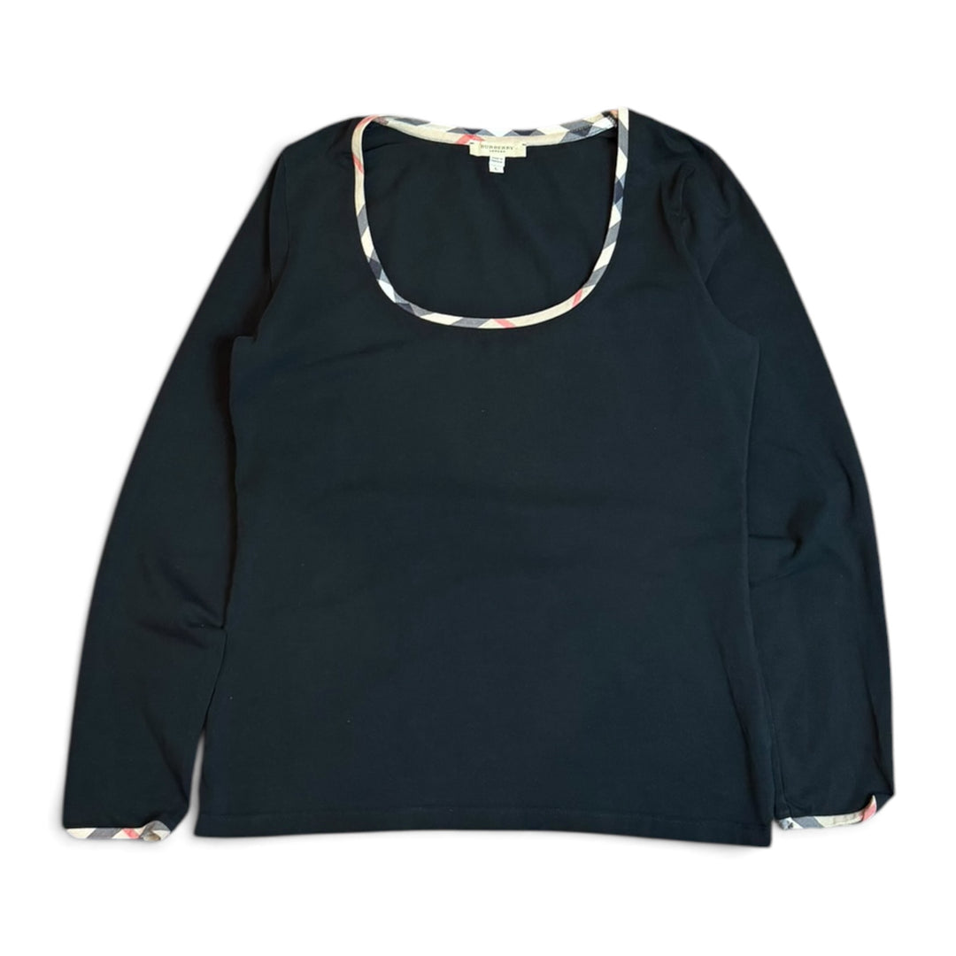 Vintage Burberry Navy Long Sleeve Women' s Top (L)