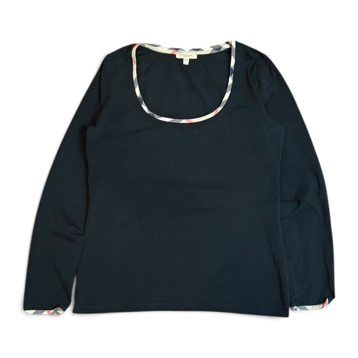 Vintage Burberry Navy Long Sleeve Women' s Top (L)