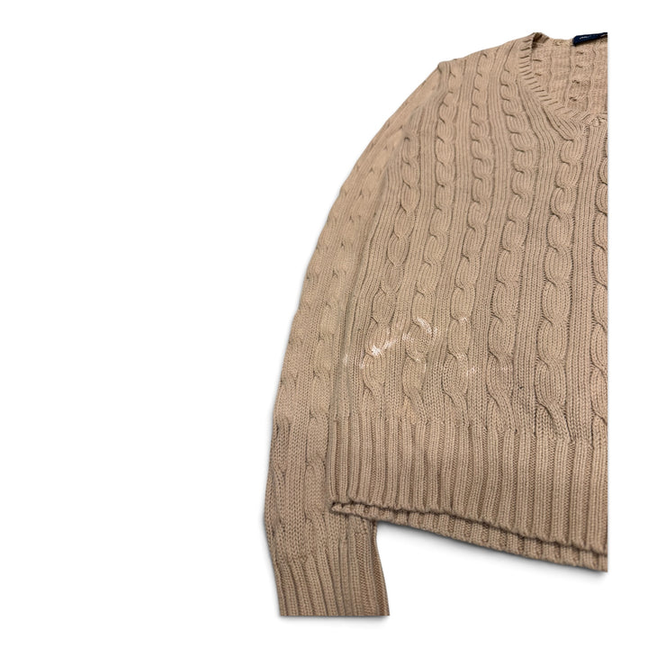 Vintage Polo Ralph Lauren V Neck Cable Knit Jumper Beige (S)