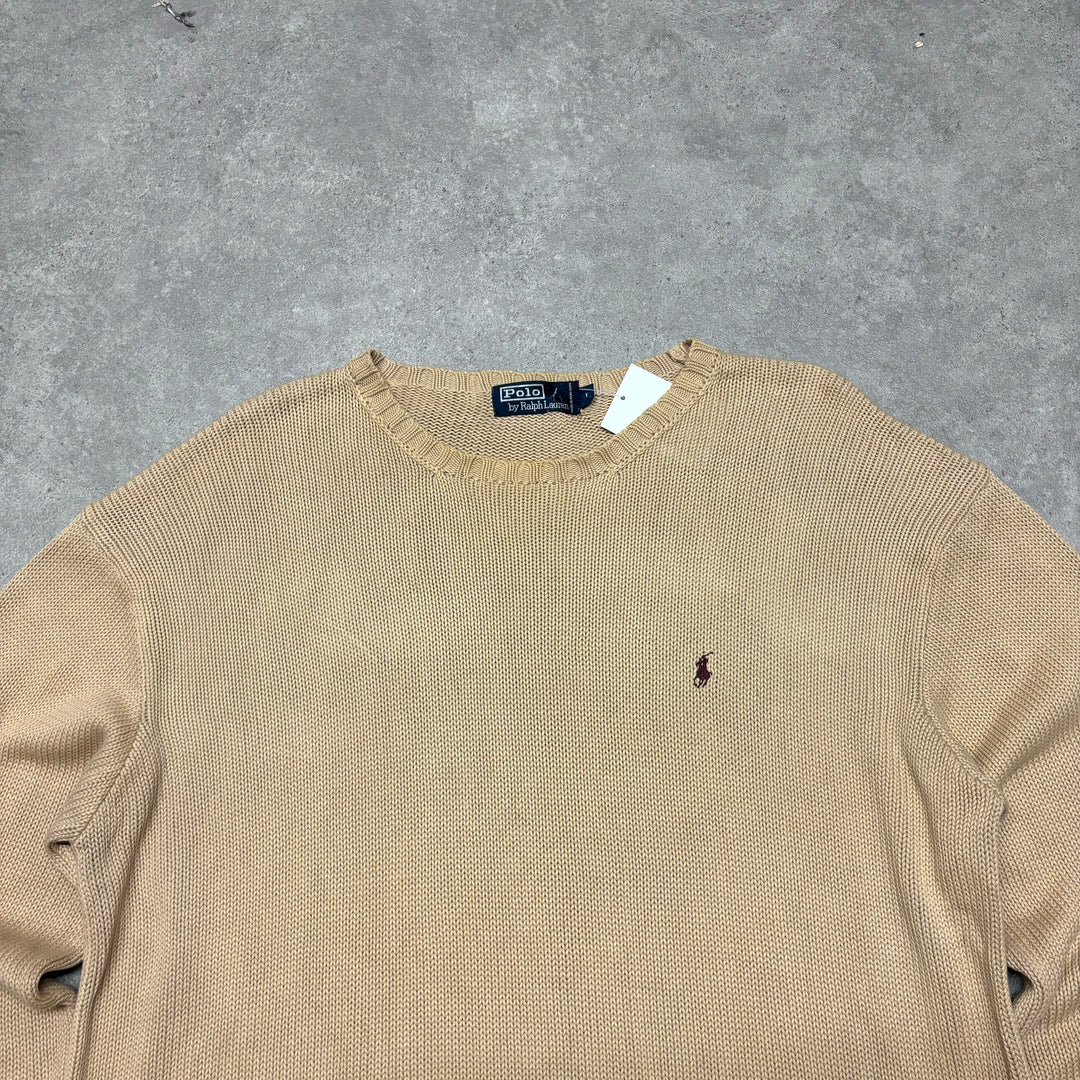 Vintage Polo Ralph Lauren Light brown Heavy Knitted Jumper (XL)