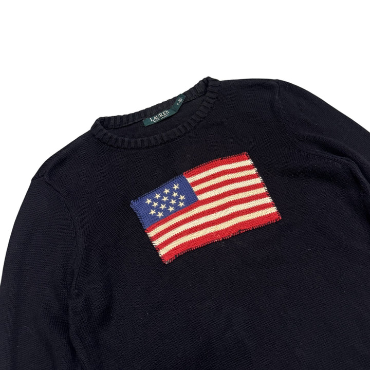 Vintage Polo Ralph Lauren Black USA Flag Knitted Jumper (M)
