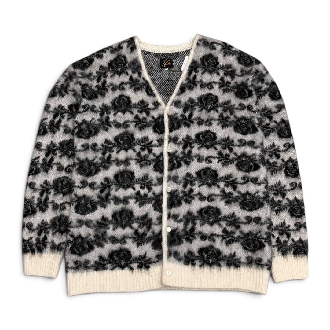 Needles Grey & Cream Floral Mohair Knitted Cardigan (XL)