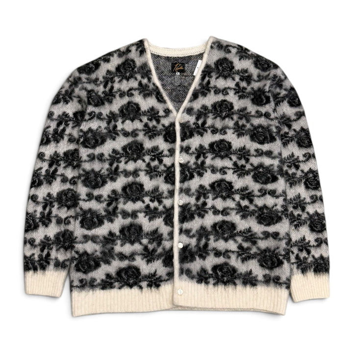 Needles Grey & Cream Floral Mohair Knitted Cardigan (XL)