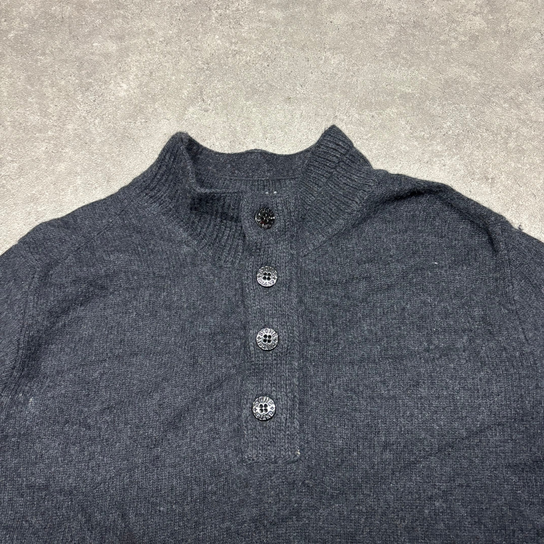 Stone Island Dark Grey Wool Quarter Button Up Knitted Jumper (XXL)