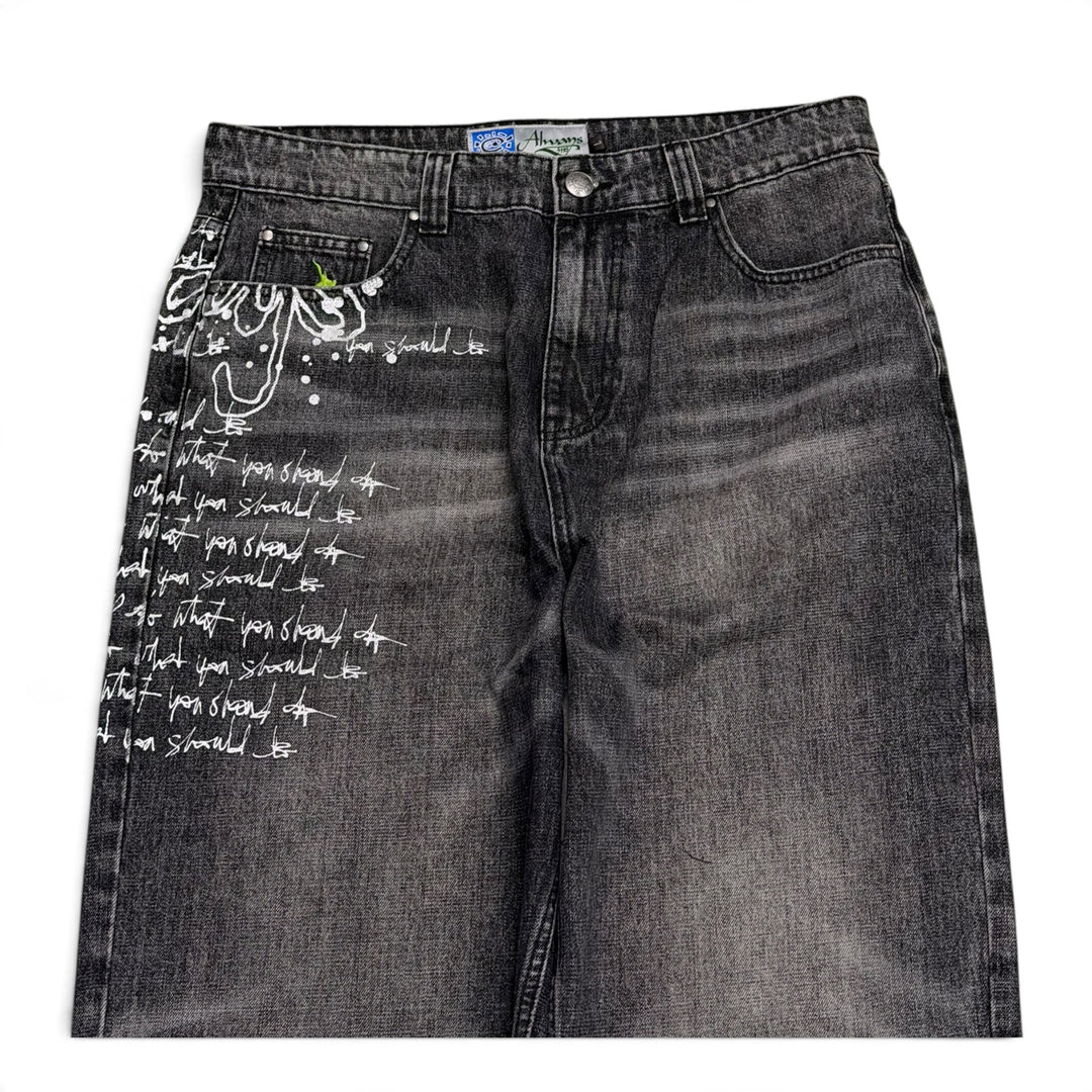 Always Do Dark Grey Graphic Denim Trousers (L)