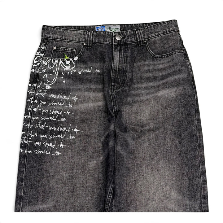 Always Do Dark Grey Graphic Denim Trousers (L)