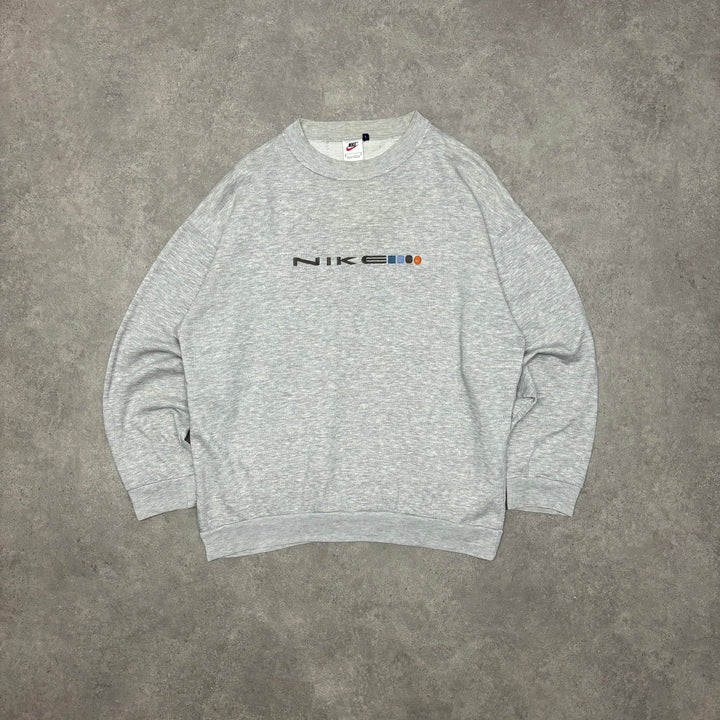 90's Vintage Nike Grey Spell Out Sweatshirt (L)