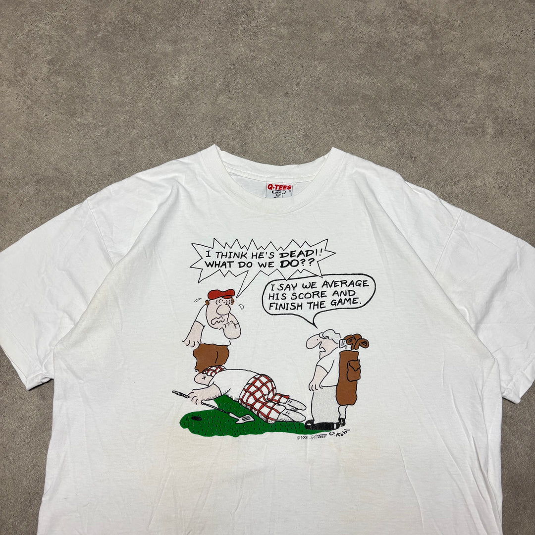 90's Vintage Q-Tees Golf Funny Graphic White T-Shirt (XL)