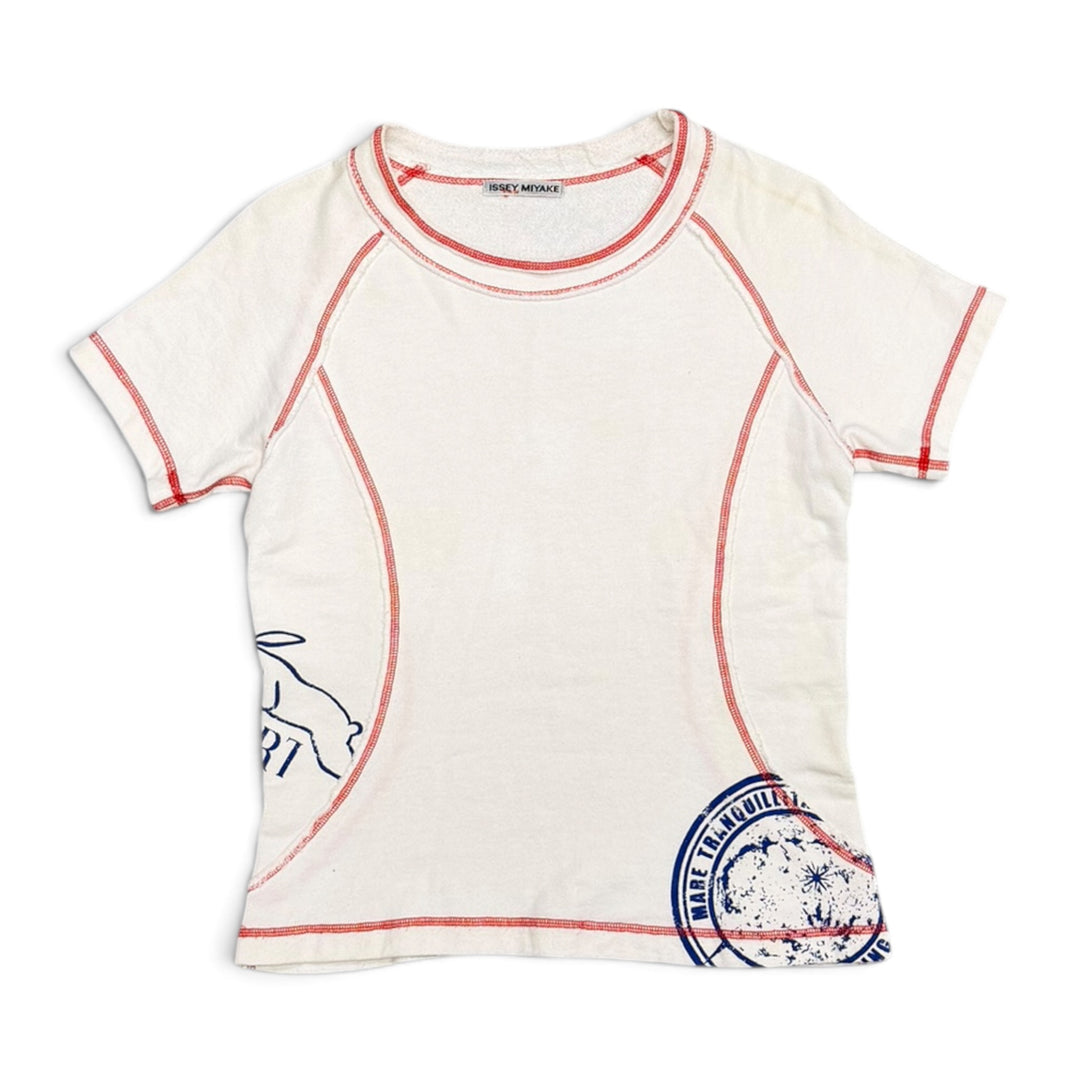 Issey Miyake Contrast Stitch Cut Sew Tee White (M)