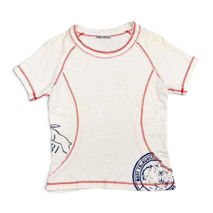 Issey Miyake Contrast Stitch Cut Sew Tee White (M)