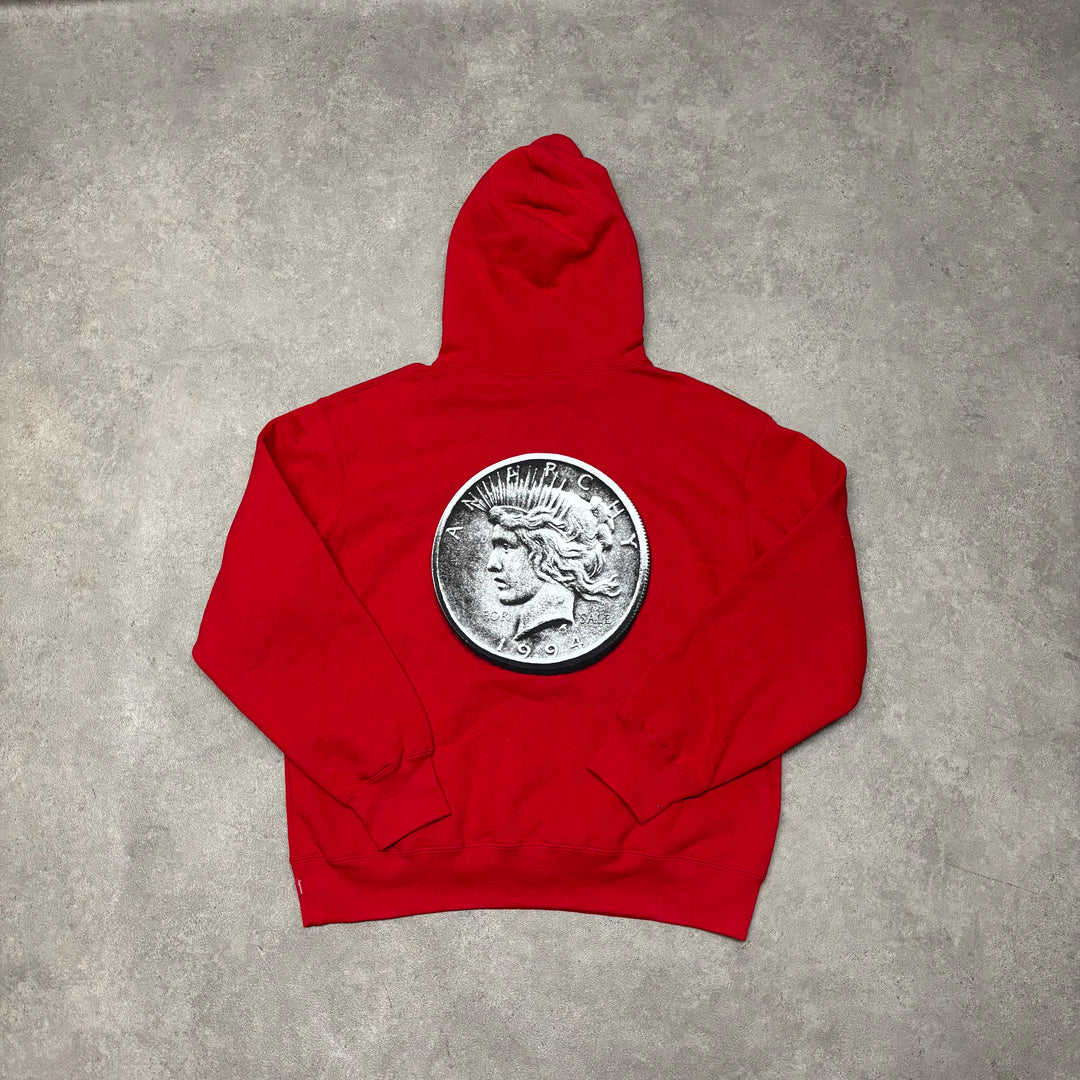 Supreme Red Anarchy Coin Back Graphic Pullover Hoodie (M)