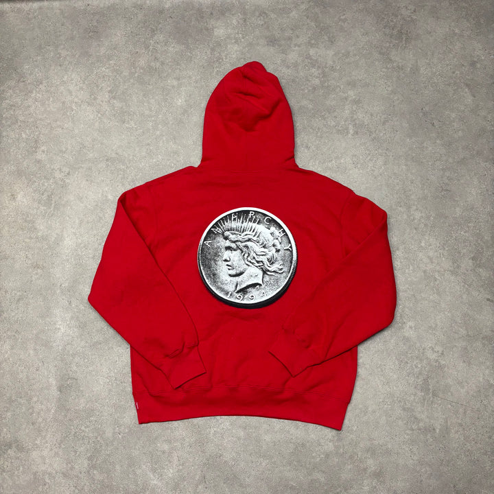 Supreme Red Anarchy Coin Back Graphic Pullover Hoodie (M)