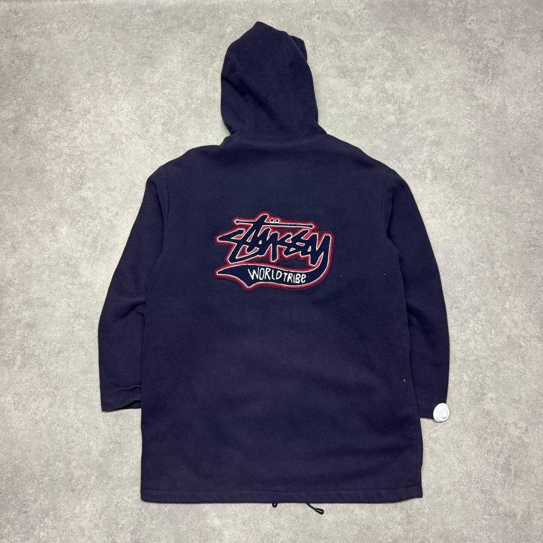 1991 Vintage Stussy Burly Gear Navy Fleece Padded Over Coat (XL)
