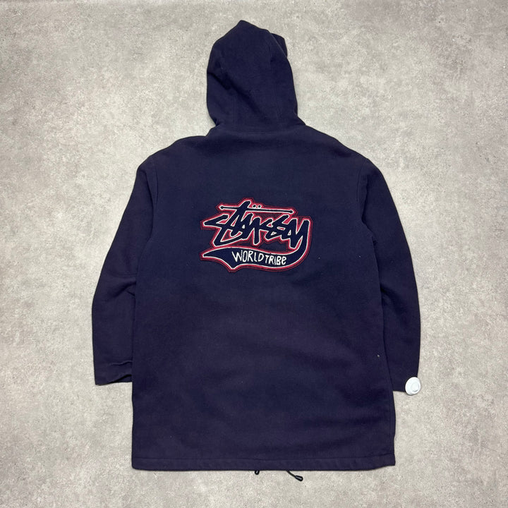 1991 Vintage Stussy Burly Gear Navy Fleece Padded Over Coat (XL)