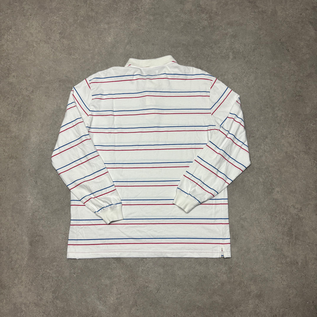 Palace White Stripe Underline Longsleeve Polo Shirt (L)