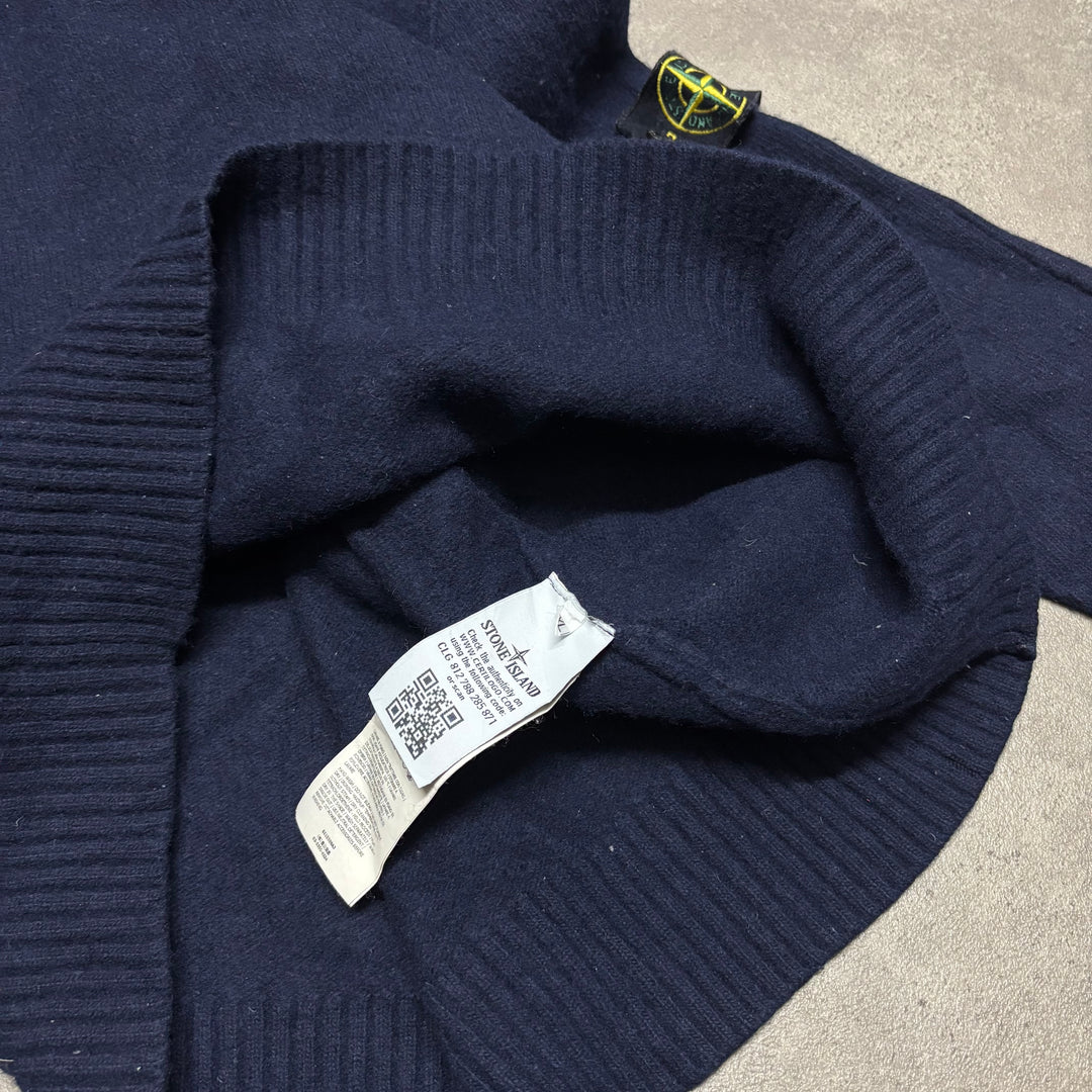 Vintage Stone Island V-Neck Navy Wool Knitted Sweater (XL)