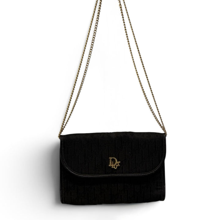 Dior Black Oblique Canvas Chain Shoulder Bag