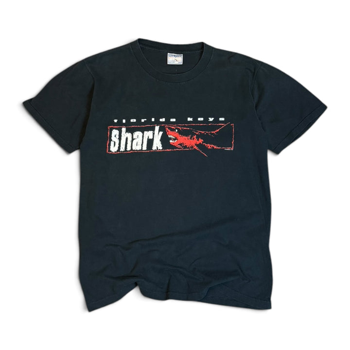 90's Vintage Florida Keys Shark Black Graphic T-Shirt (M)