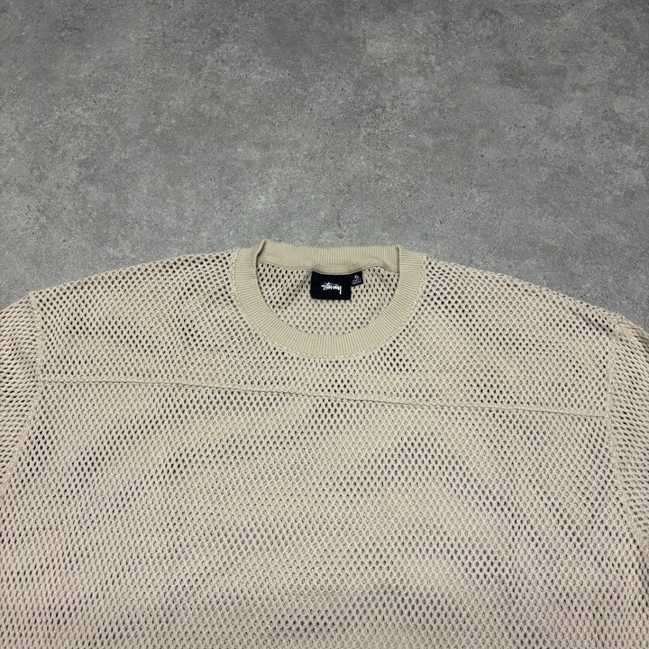 Stussy Light Brown Knitted Mesh T-Shirt (XL)