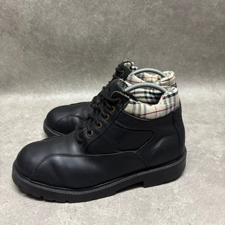 90's Vintage Burberry Black Leather Ankle Boots (UK10)