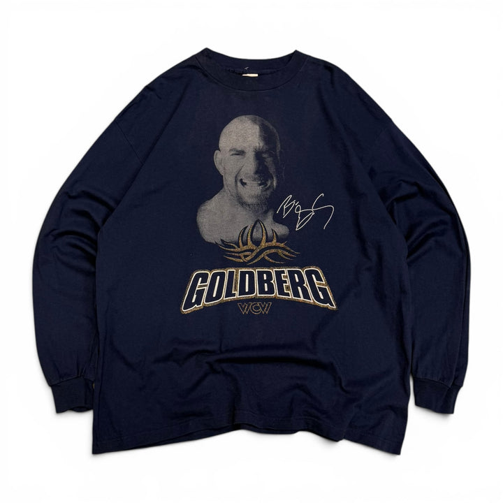 90's Vintage WCW Goldberg Navy Long Sleeve Graphic T-Shirt (XL)