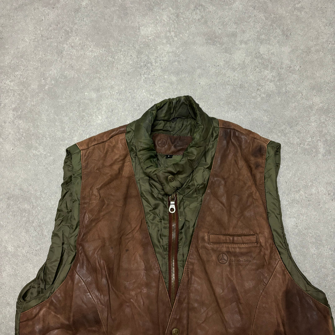 Vintage Mercedes-Benz Green & Brown Leather Gilet (L)