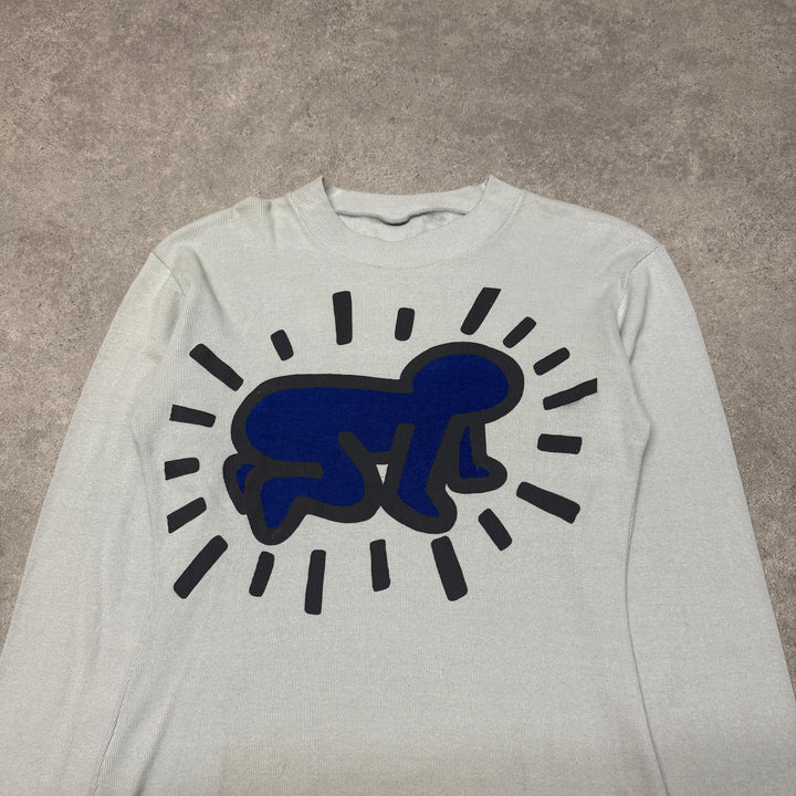 80's Rare Vintage Keith Haring Grey Long Sleeve T-Shirt (S)