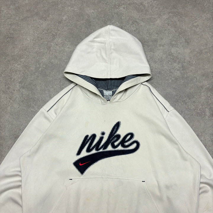 00's Vintage Nike Cream Spell Out Pullover Hoodie (M)