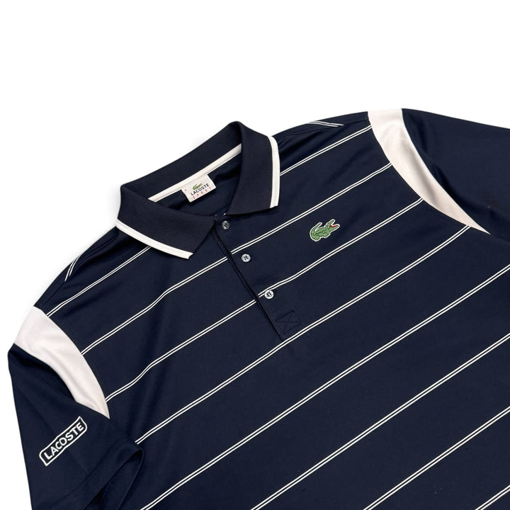 Lacoste Sport Navy & White Stripy Polo Shirt (XL)