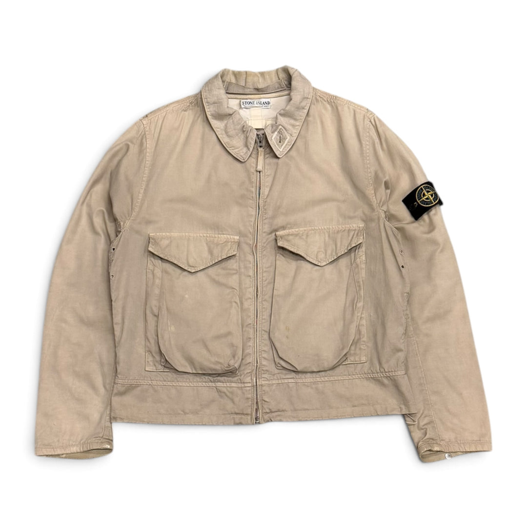 Stone Island Beige Raso Gommato Collared Zip Up Jacket (M)