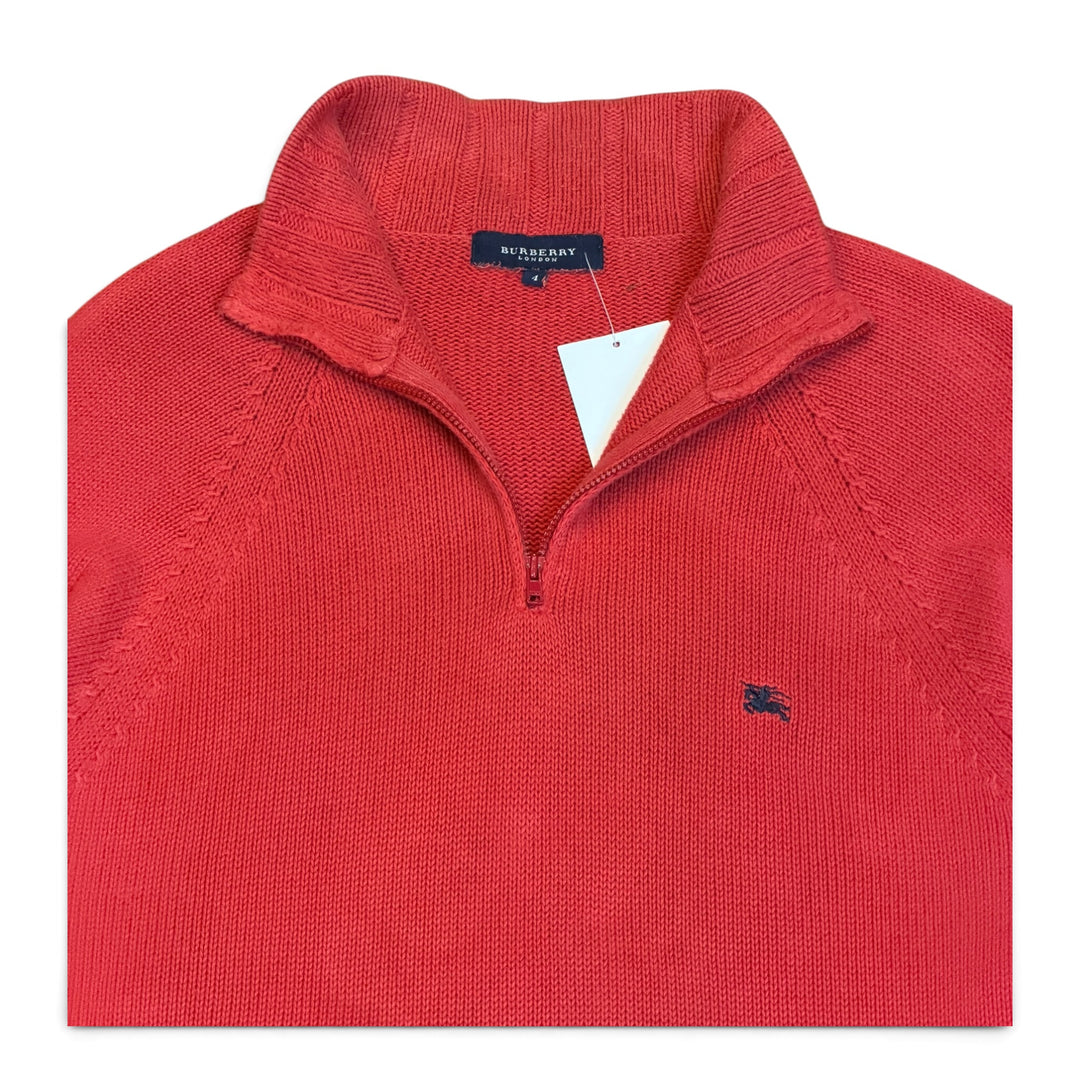 Vintage Burberry Red Quarter Zip Knitted Jumper (M)