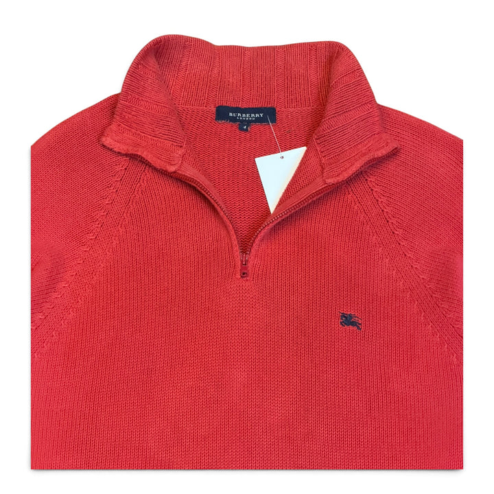 Vintage Burberry Red Quarter Zip Knitted Jumper (M)