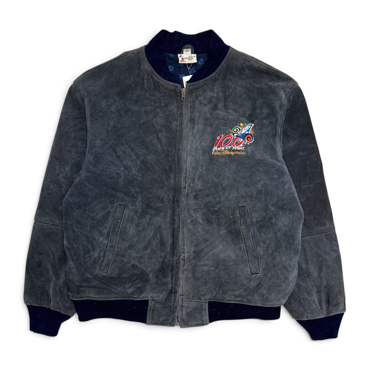 90's Vintage Disney World Dark Grey Suede Varsity Jacket (L)