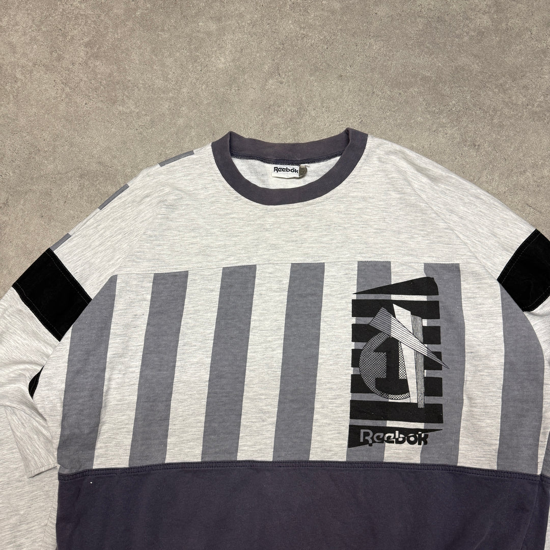 Vintage Reebok Graphic Print Navy & Grey Sweatshirt (XL)