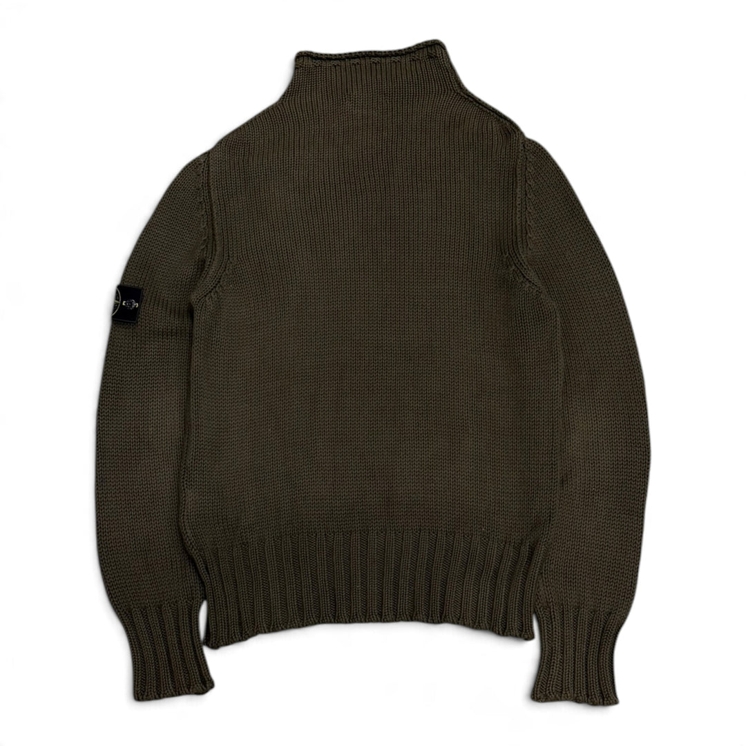 Vintage Stone Island Khaki Green Mock Neck Heavy Knitted Sweater (L)