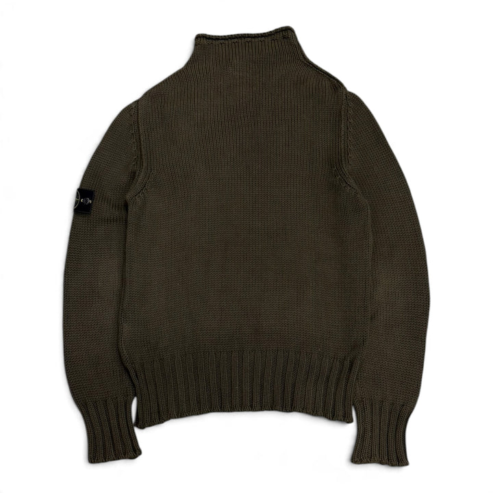 Vintage Stone Island Khaki Green Mock Neck Heavy Knitted Sweater (L)
