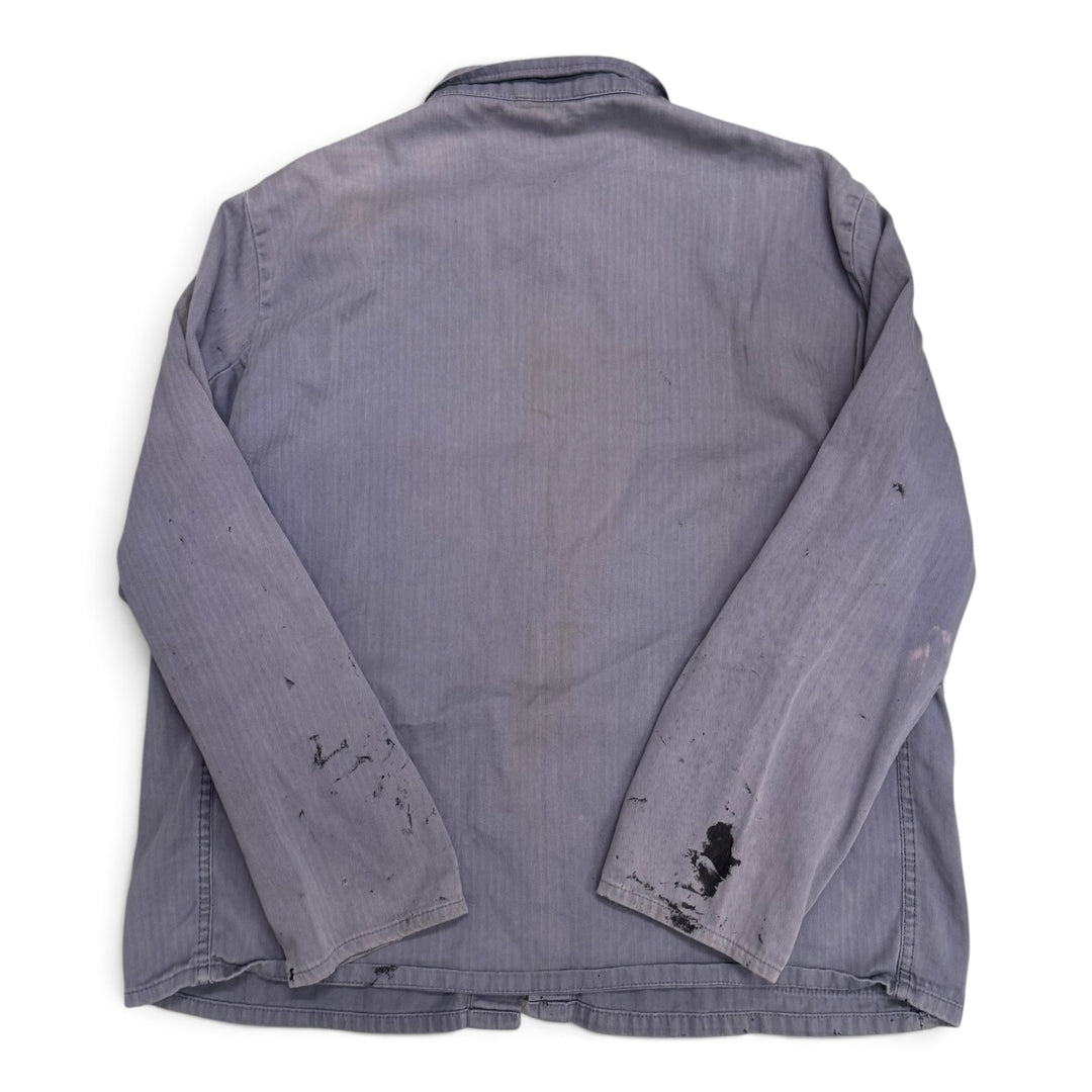 Vintage Distressed Paint Splattered Faded Blue French Chore Jacket (L)