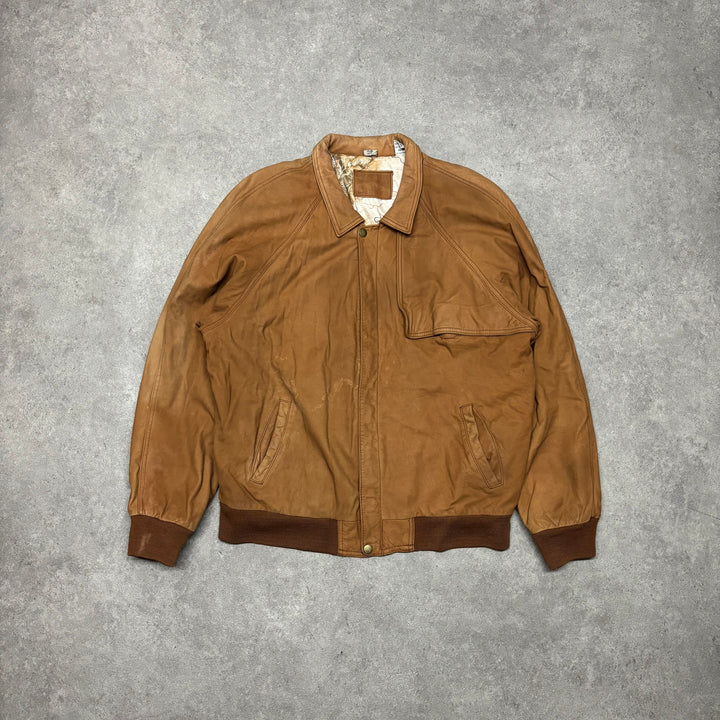 Vintage Marlboro Light Brown Soft Leather Flight Jacket (M)