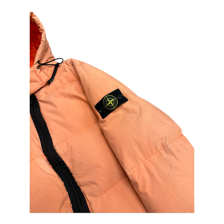 Vintage Stone Island Autumn/Winter 2000 Pink Waxed Cotton Hooded Down Jacket (XL)