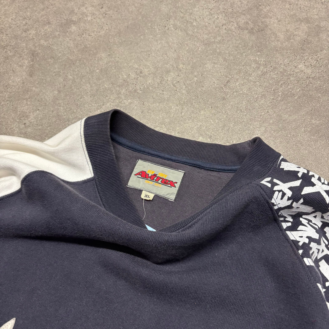 Vintage Avirex Navy & White Graffiti Spell Out Sweatshirt (XL)