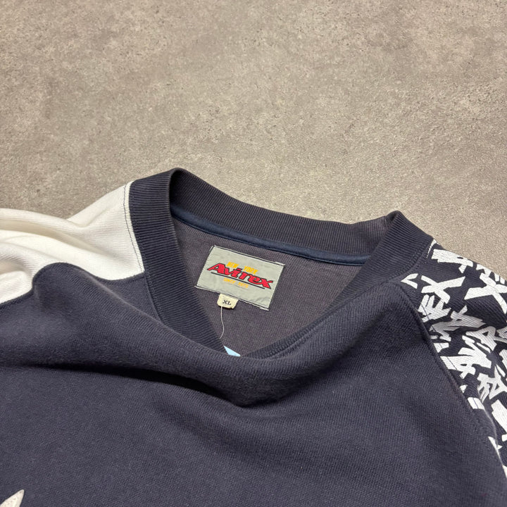 Vintage Avirex Navy & White Graffiti Spell Out Sweatshirt (XL)