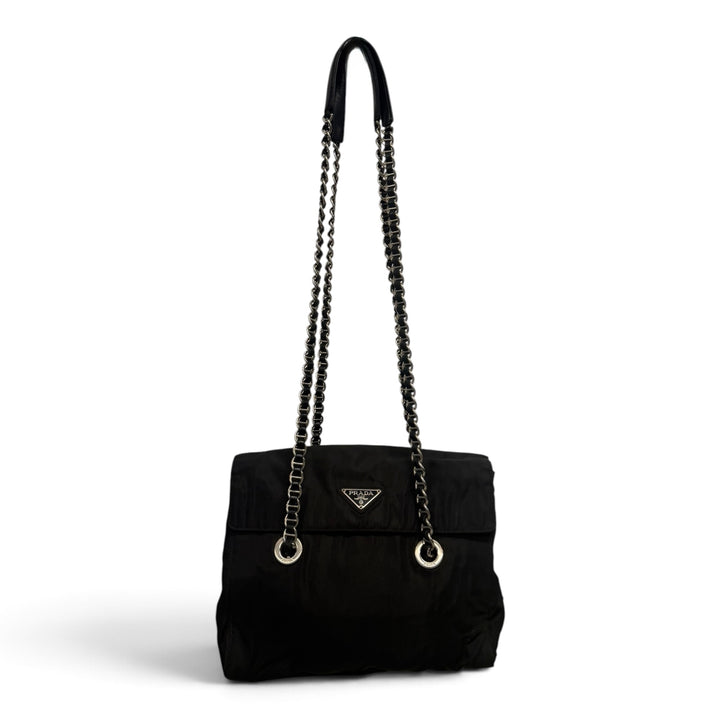 Prada Tessuto Nylon Chain Shoulder Bag Black