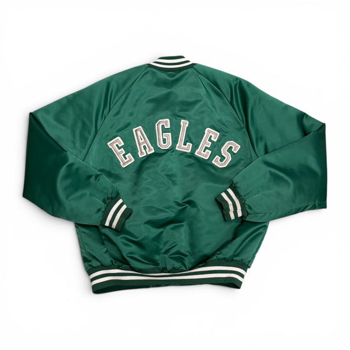 80'S Vintage Chalk Line Eagles Green Satin Varsity Jacket (L)