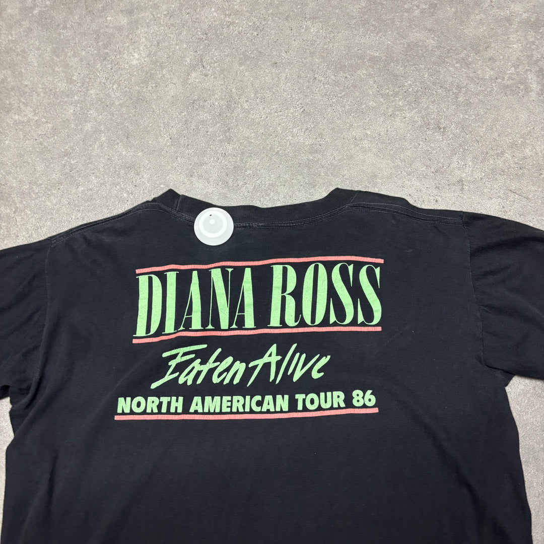 1986 Vintage Diana Ross Eaten Alive Black Graphic T-Shirt (M)