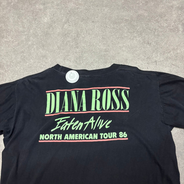 1986 Vintage Diana Ross Eaten Alive Black Graphic T-Shirt (M)